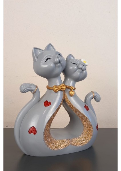 Dekoratif Sevimli Romantik Ikili Kedi Biblo Ev ve Ofis Aksesuar Polyester 24 x 21 cm