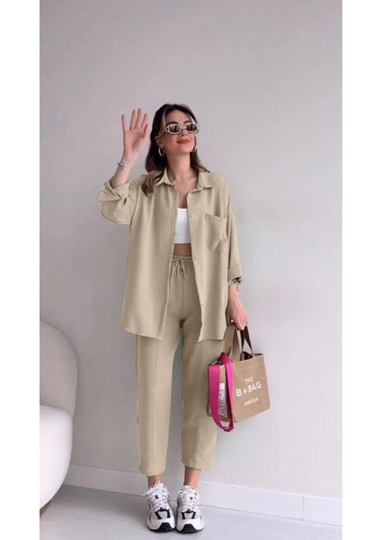 Barbora Keten Günlük Ikili Takım Elbise Pantolon Gömlek LN21EKRU5 modelleri