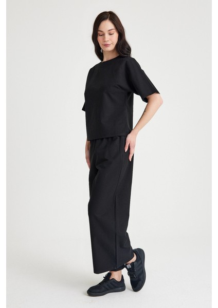 Keten Günlük Rahat Beli Lastikli Kadın Ikili Takım Alt Üst LN10SIYAHI1 modelleri