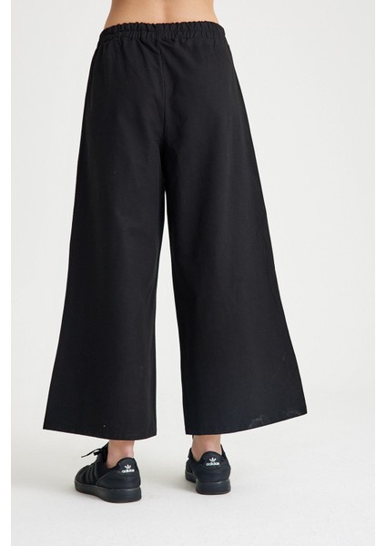 Keten Günlük Rahat Beli Lastikli Kadın Ikili Takım Alt Üst LN10SIYAHI1