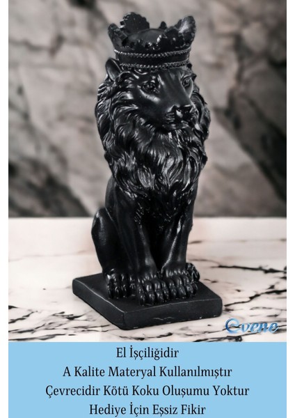 Biblo Dekoratif Obje Heykel Taçlı Aslan Biblo Dekoratif Süs Eşyası Siyah Model 34