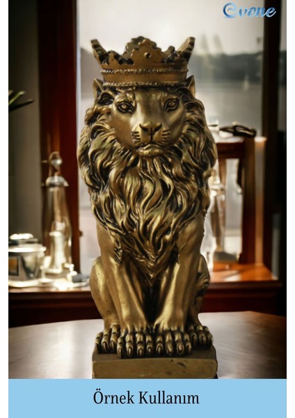 Biblo Dekoratif Obje Heykel Taçlı Aslan Biblo Dekoratif Süs Eşyası Altın Eskitme Renk Model 34 fiyatları