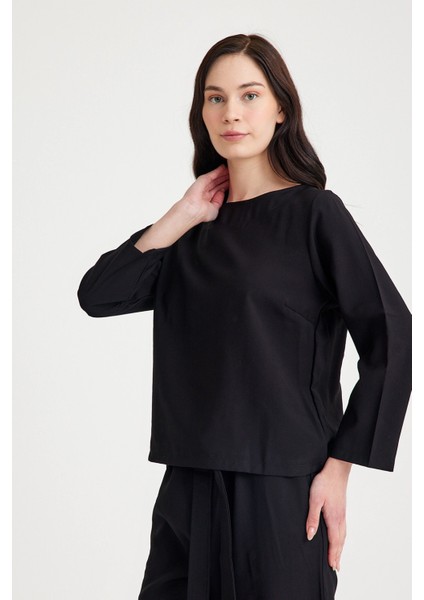 Keten Günlük Rahat Beli Kemerli Kadın Ikili Takım Alt Üst LN01SIYAHI1