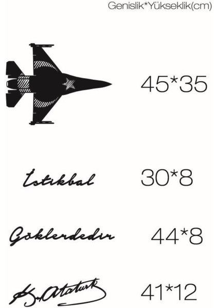 Solo Türk F16 Uçak Tablo + Istikbal Göklerdedir + Atatürk Imza Dekoratif Obje