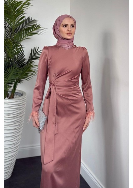 Diela Kolları Tüy Detay Abiye Gül Kurusu