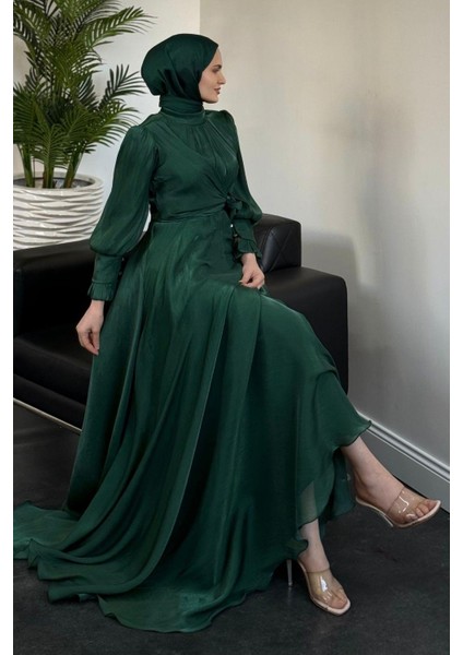 Rovena Yandan Bağlamalı Abiye Zümrüt