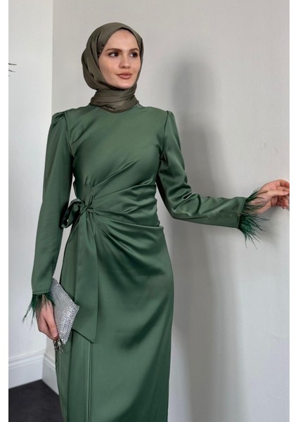 Diela Kolları Tüy Detay Abiye Haki