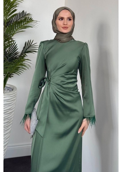 Diela Kolları Tüy Detay Abiye Haki