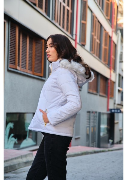 Barbora Günlük Kürklü Şişme Kadın Mont 807BEYAZ4
