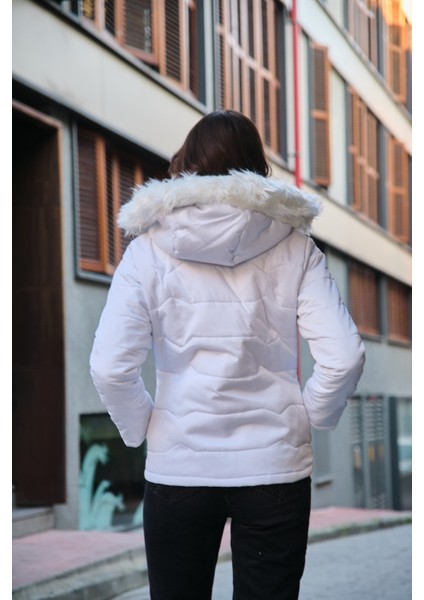 Barbora Günlük Kürklü Şişme Kadın Mont 807BEYAZ4