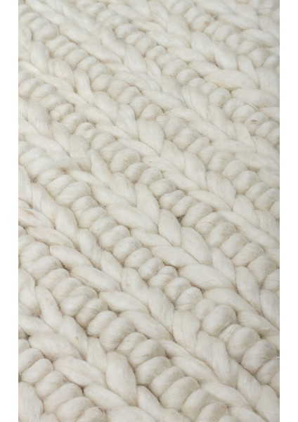Jd 07 Whıte - Jade - Naturel Kazak Örgü Desenli El Dokuma Örgü Halı