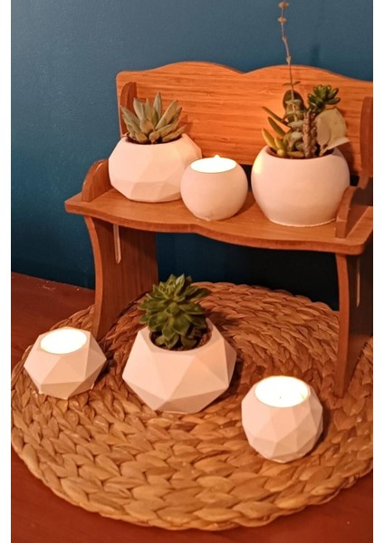 6'lı Tealight Mumluk ve Saksı Seti Sukulent & Kaktüs Saksısı Gift Hediyelik