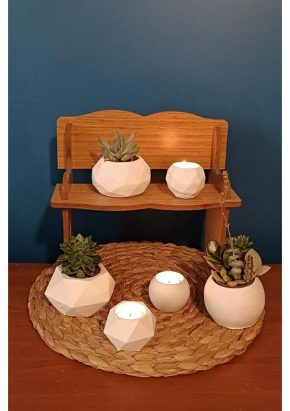 6'lı Tealight Mumluk ve Saksı Seti Sukulent & Kaktüs Saksısı Gift Hediyelik