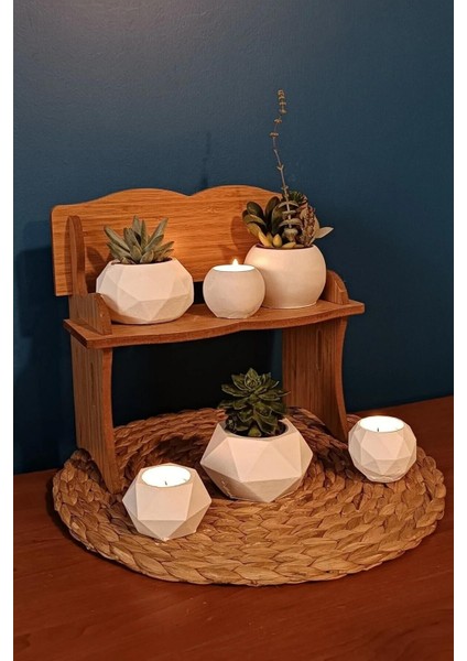 6'lı Tealight Mumluk ve Saksı Seti Sukulent & Kaktüs Saksısı Gift Hediyelik