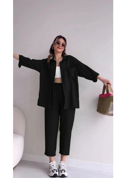 Barbora Keten Günlük Ikili Takım Elbise Pantolon Gömlek Ln21Sıyah11
