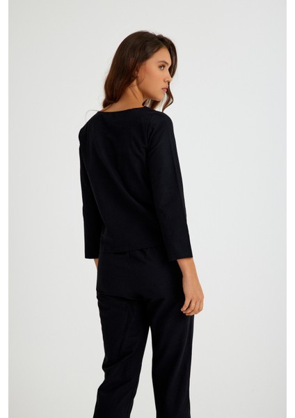 Keten Günlük Rahat Beli Kemerli Kadın Ikili Takım Alt Üst LN01SIYAH12 indirimleri