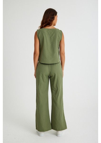 Keten Günlük Rahat Kolsuz Alt Üst Kadın Takım LN08HAKI10 fırsatları