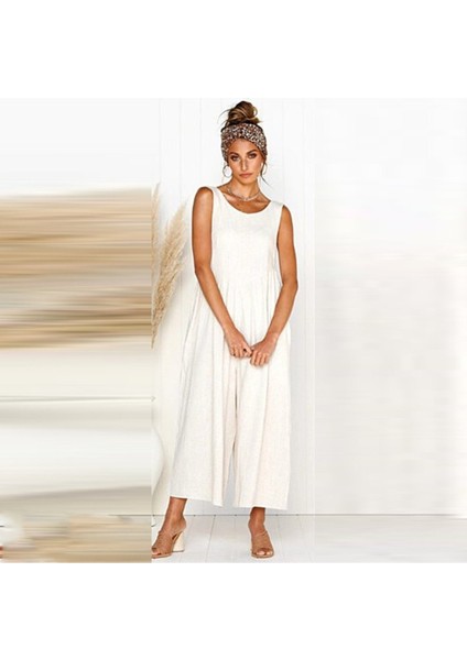 Yazlık Günlük Sırt Dekolteli Salaş Kadın Tulum BT212BEYAZ4