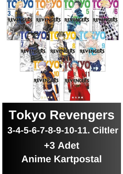 Tokyo Revengers 3. 4. 5. 6. 7. 8. 9. 10. 11. Ciltler (9 Kitap) | Anime Kartpostallar - Ken Vakui