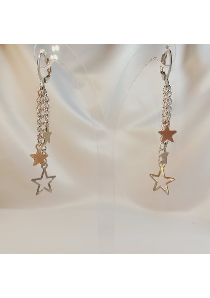Üçlü Yıldızlı Sallantılı Y2K Fairycore Aesthetic Star Gümüş Kaplama Zincir Küpe