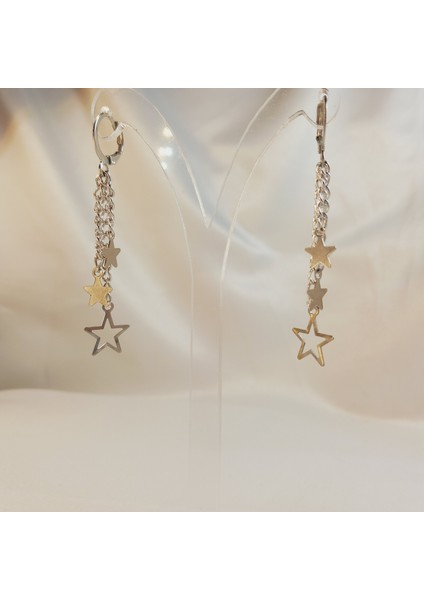 Üçlü Yıldızlı Sallantılı Y2K Fairycore Aesthetic Star Gümüş Kaplama Zincir Küpe modelleri