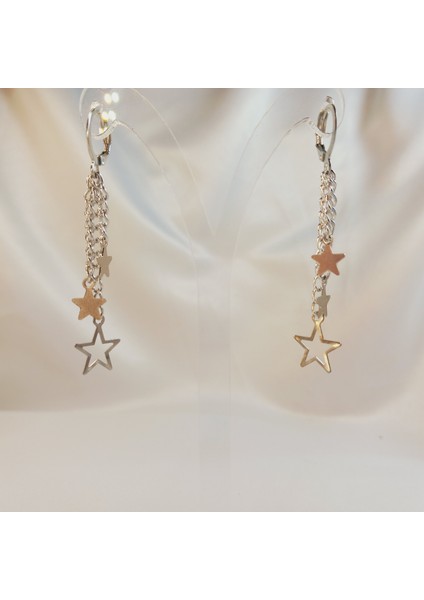 Üçlü Yıldızlı Sallantılı Y2K Fairycore Aesthetic Star Gümüş Kaplama Zincir Küpe indirimleri