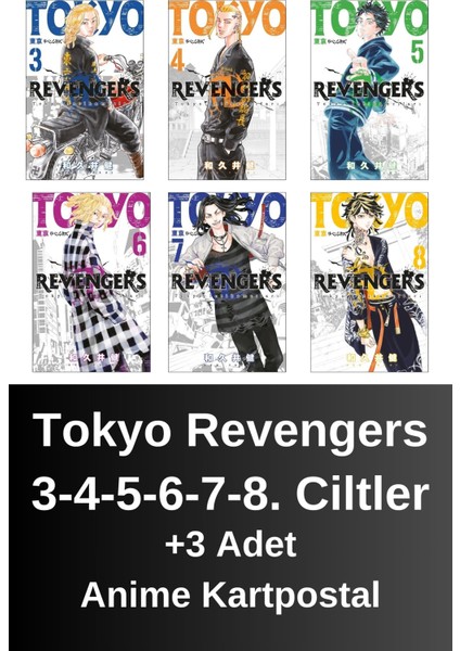 Tokyo Revengers 3. 4. 5. 6. 7. 8. Ciltler (6 Kitap) | Anime Kartpostallar - Ken Vakui