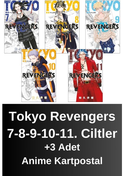 Tokyo Revengers 7. 8. 9. 10. 11. Ciltler (5 Kitap) | Anime Kartpostallar - Ken Vakui