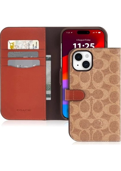 iPhone 15 Plus Kılıf Taba Rengi Tan Wallet