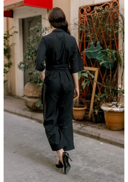 Barbora Keten Günlük Tulum Elbise LN22SIYAHD1