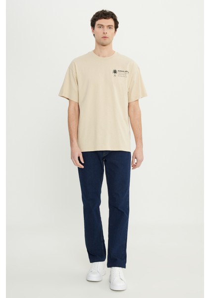 %100 Pamuk Oversize Fit Rahat Kesim Bisiklet Yaka Baskılı Tişört fiyatları