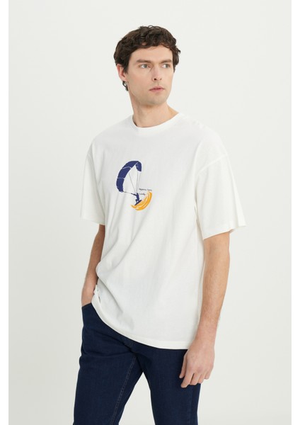 %100 Pamuk Oversize Fit Rahat Kesim Bisiklet Yaka Baskılı Tişört modelleri