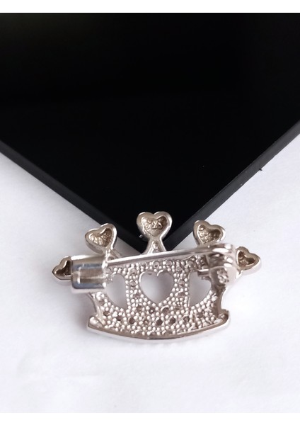Gümüş Dolgulu Kalp Taçlı Tasarımi Kadın Broş Doğum Günü Hediye fiyatları