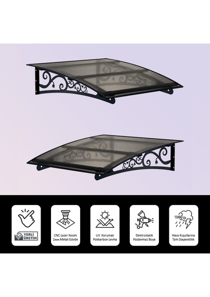 Pratik Metal Sundurma (120x100) Lale Serisi Kapı Üstü Sundurma Koruma Gölgelik (Antrasit - Füme) fırsatları