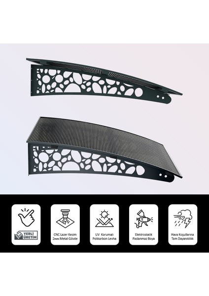 Pratik Metal Sundurma (120x100) Çakıl Taşı Serisi Kapı Üstü Sundurma Koruma Gölgelik (Siyah - Füme) indirimleri