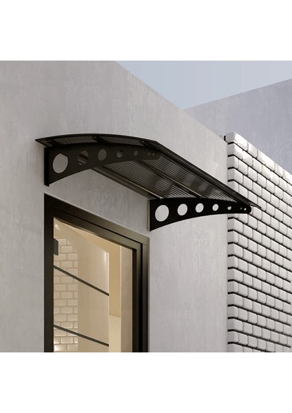 Pratik Metal Sundurma (120x100) Oval Serisi Kapı Üstü Sundurma Koruma Gölgelik (Siyah - Füme)
