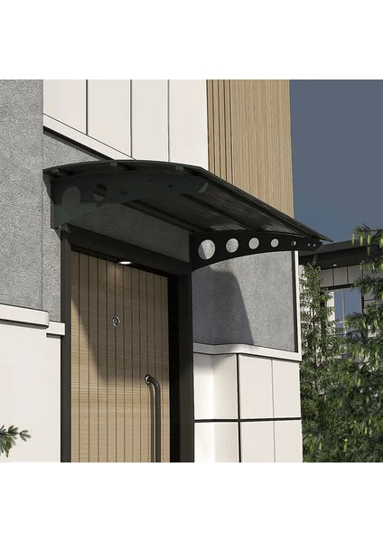 Pratik Metal Sundurma (120x100) Oval Serisi Kapı Üstü Sundurma Koruma Gölgelik (Siyah - Füme) modelleri