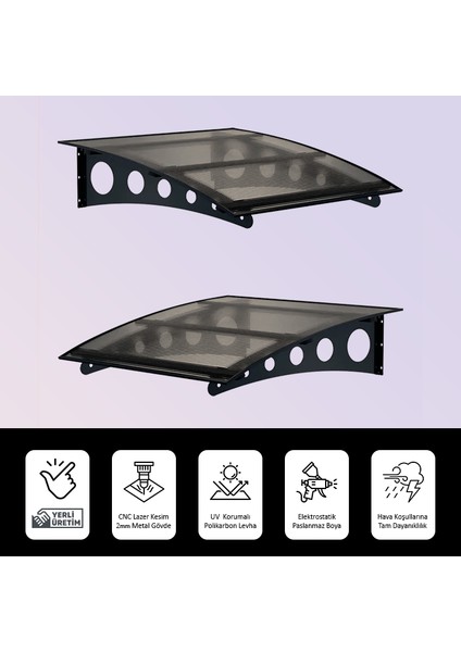 Pratik Metal Sundurma (120x100) Oval Serisi Kapı Üstü Sundurma Koruma Gölgelik (Siyah - Füme) fırsatları