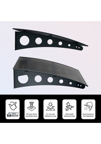 Pratik Metal Sundurma (120x100) Oval Serisi Kapı Üstü Sundurma Koruma Gölgelik (Siyah - Füme) indirimleri