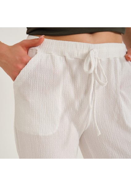 Günlük Yazlık Rahat Kesim Kadın Pantolon BT239BEYAZA2