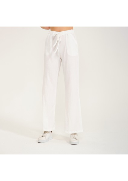 Günlük Yazlık Rahat Kesim Kadın Pantolon BT239BEYAZA2