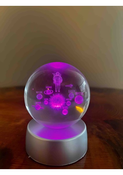 Kristal Cam Kar Küresi 3D Renk Değiştiren LED Işıklı Pilli Dekoratif Konsept Hediyelik Masaüstü Süs Lamba Biblo Şık Zarif Rgb Dekor Özel Tasarım