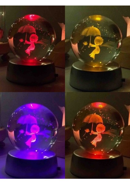 Kristal Cam Kar Küresi 3D Renk Değiştiren LED Işıklı Pilli Dekoratif Konsept Hediyelik Masaüstü Süs Lamba Biblo Şık Zarif Rgb Dekor Özel Tasarım