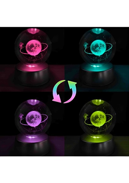 Kristal Cam Kar Küresi 3D Renk Değiştiren LED Işıklı Pilli Dekoratif Konsept Hediyelik Masaüstü Süs Lamba Biblo Şık Zarif Rgb Dekor Özel Tasarım indirimleri