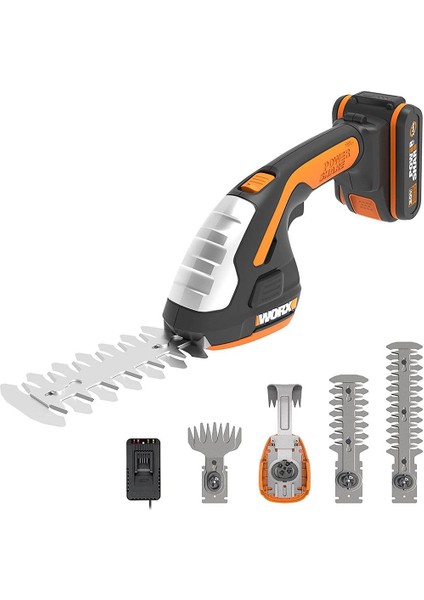 WG801E.5 20VOLT 2.0AH. Li-Ion Şarjlı Profesyonel Avuç Içi Çim Kesme, Çit Budama/çapalama