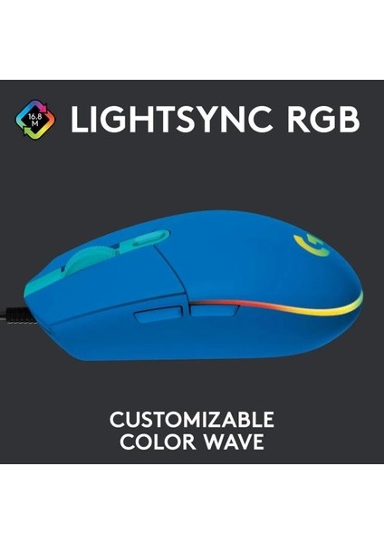Logitech G203 Kablolu Gaming Mouse + Pad Mavi Mouse
