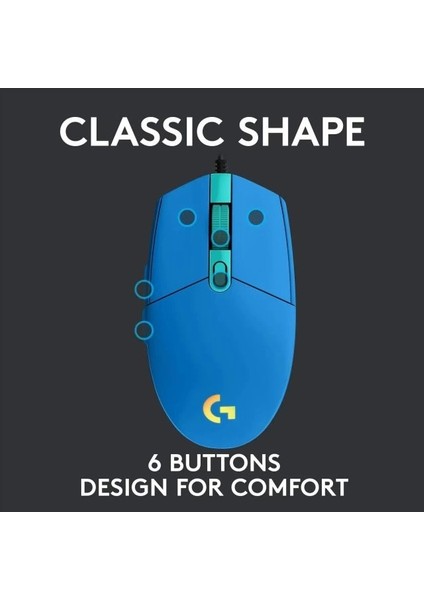 Logitech G203 Kablolu Gaming Mouse + Pad Mavi Mouse