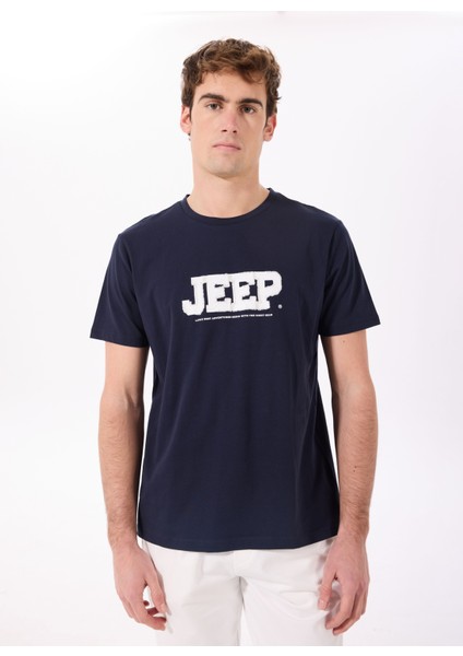 Bisiklet Yaka Baskılı Lacivert Erkek T-Shirt J5SM-TST7339 modelleri