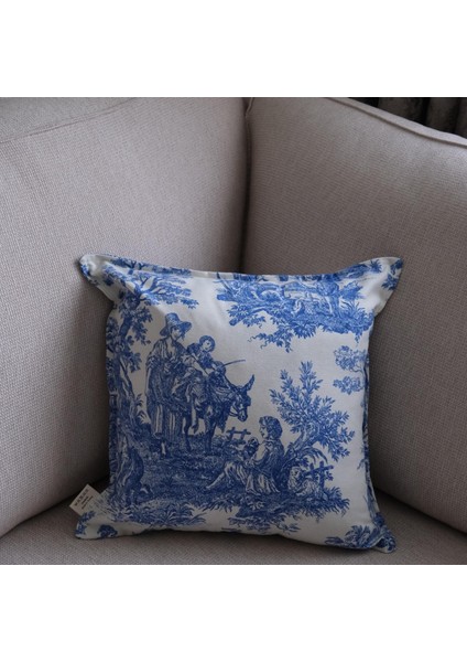 Mavi Vintage Desenli 45 x 45 Dekoratif Yastık Kılıfı