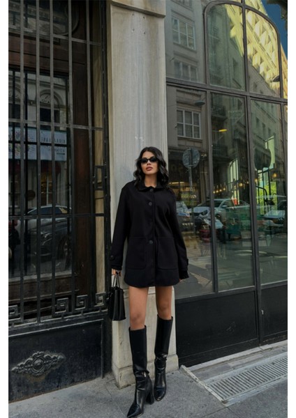Kaşe Ceket 4 Düğme Model - Siyah